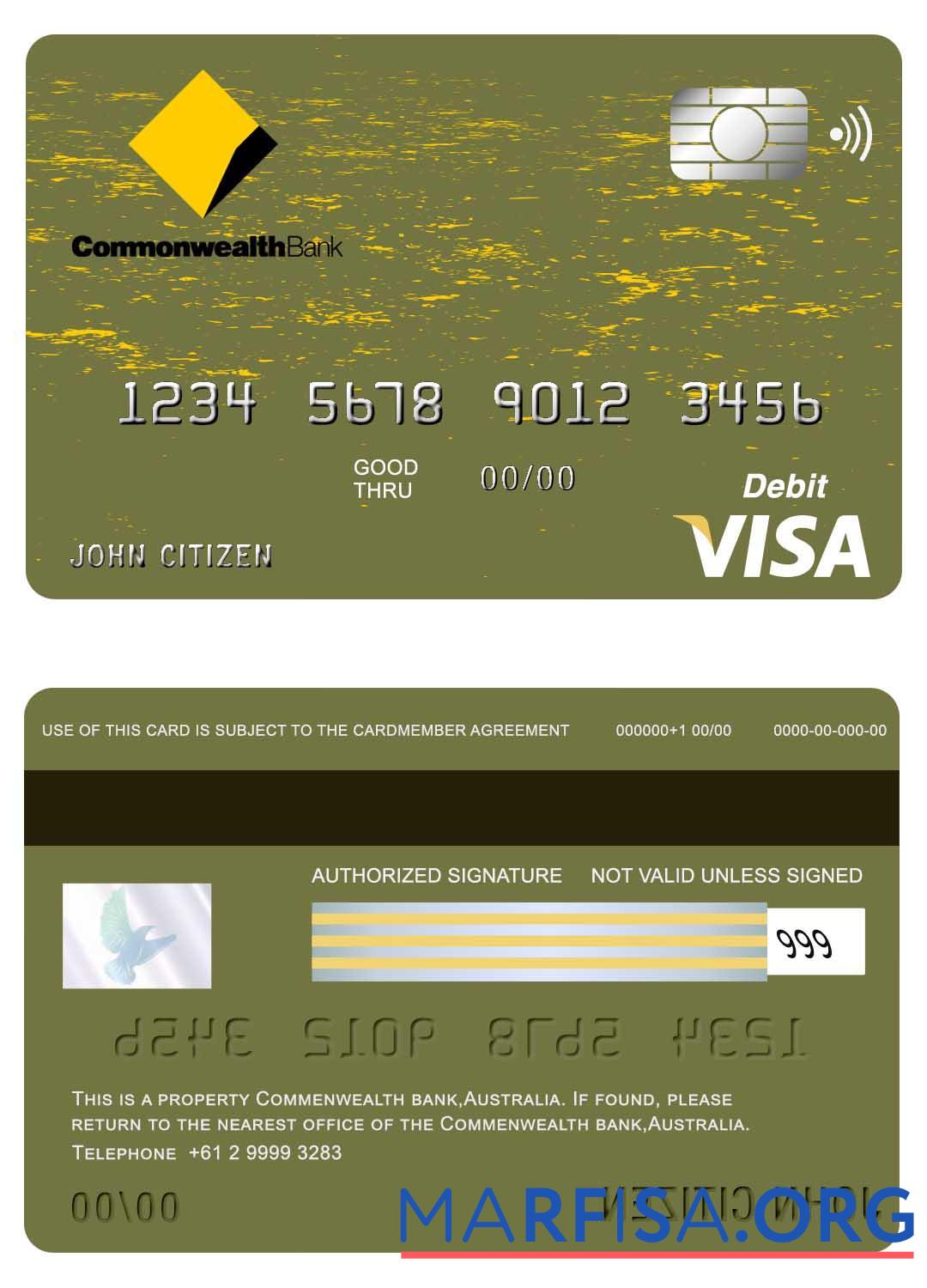 Blank Australia Commonwealth bank visa card download for verification